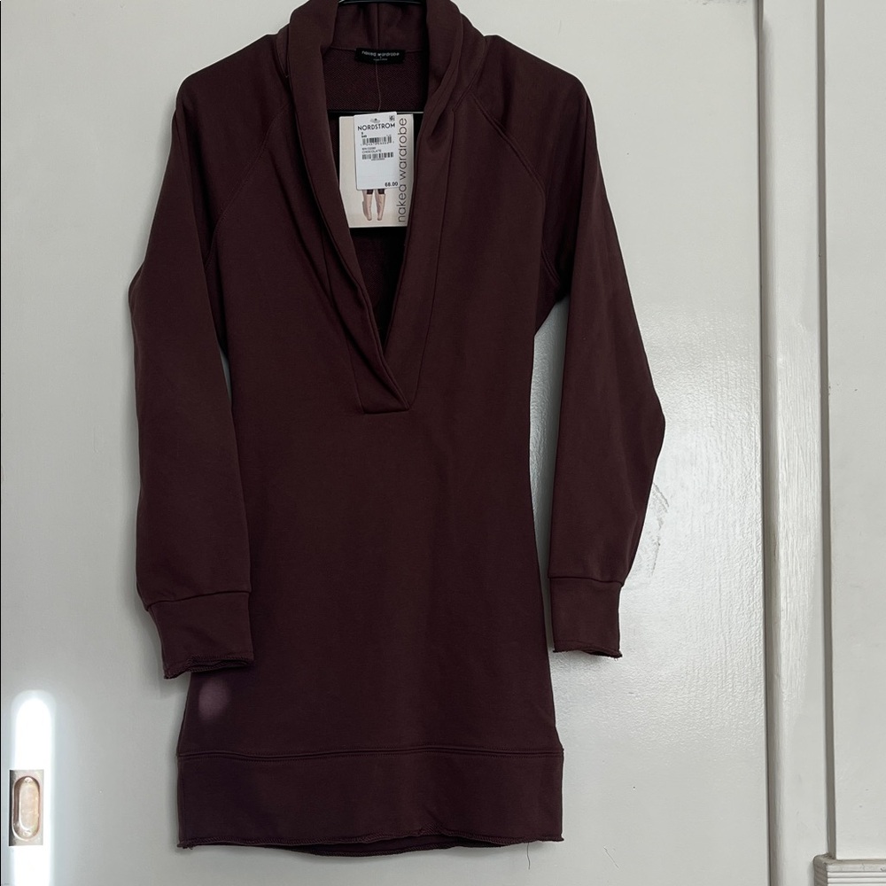Naked Wardrobe Deep V-Neck Brown Dress